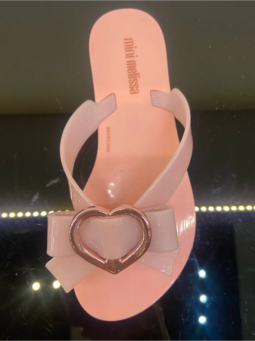 Mini Melissa Pink Glitter Heart Bow Jelly Sandals size 12C